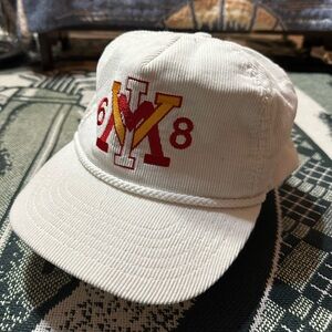 White and Red Retro Hat with Embroidered Design